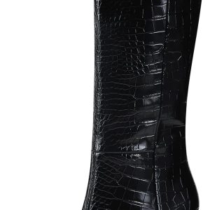 Knee High Women's Riding Boots - Tall, Long Calf High GoGo Chunky Faux Crocodile Boots - Block Heel Pointed Toe - Size 6-11